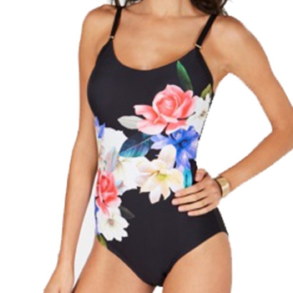 Calvin Klein Black Garden Floral Starburst Printed One-Piece Swimsuit - Picture 10 of 11